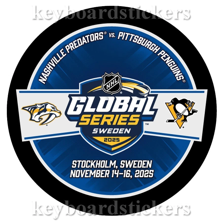 Disco de duelo Suecia Serie Global 2025 Pittsburgh Penguins & Nashville Predators Foto 1 de 2