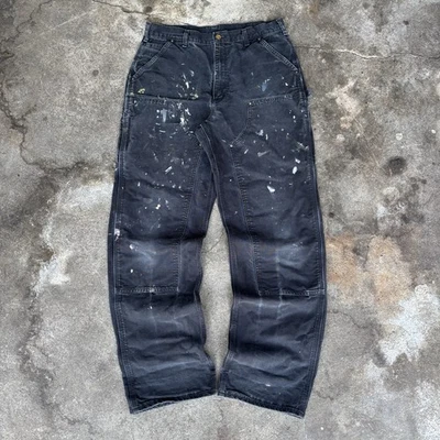 Carhartt Paint Splatter Vintage Y2K Double Knee B136 Black Loose Fit 34x35 - Image 1 of 4