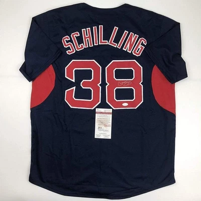 Autographed/Signed CURT SCHILLING Boston Blue Baseball Jersey JSA COA Auto - Image 1 of 3
