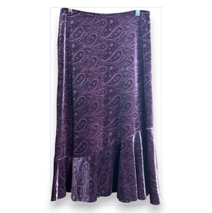 New York & Company XS Paisley Velvet Midi Skirt Boho Flounce Hem Romantic - Picture 1 of 8