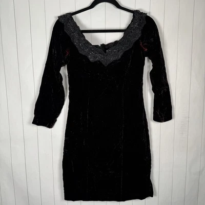 VTG 80s Zum Zum Dark Purple Crushed Velvet Short Prom Dress Off Shoulder 9/10 - Image 1 of 4