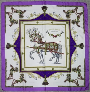 Authentic HERMES "HARNAIS FRANCAIS" Purple 100% Silk Scarf #61646 - Picture 1 of 11