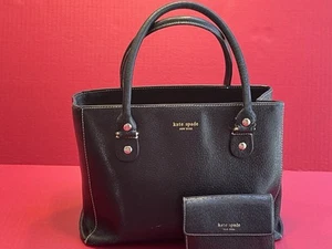 Kate Spade New York Handbag Black Leather Shoulder Bag and matching wallet - Picture 1 of 24