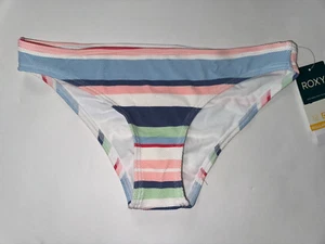 ROXY Women's L Blue Pink Green White Striped LINE UP Surf Swim Beach Bikini New - Picture 1 of 6