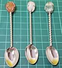VINTAGE CAGED TUMBLED STONE SOUVENIR SPOON LOT OF 3 HANDMADE COLLECTIBLE