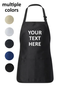 Customized Kitchen Apron with Pocket Personalized Chef Gift Business Logo Text - Picture 1 of 8