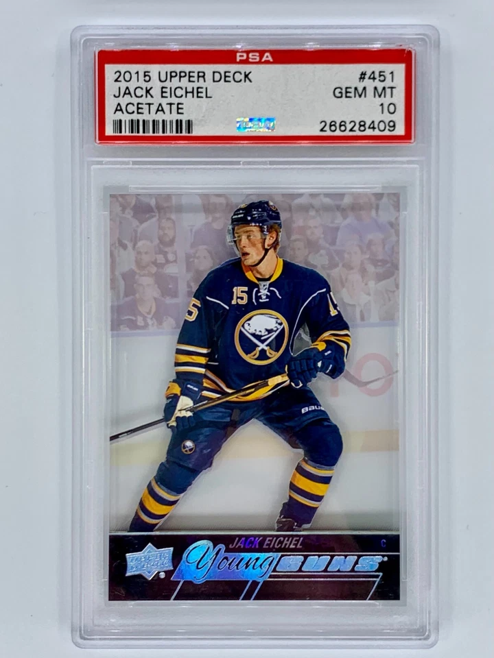 RARE POP 1 2015 Upper Deck Series 2 Jack Eichel Young Guns Rookie Acetate PSA 10 - Image 1 of 4