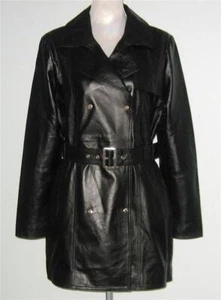 NWT Rebecca Minkoff Double Breast LEATHER TRENCH COAT Women XL Black MSRP$698 - Picture 1 of 5
