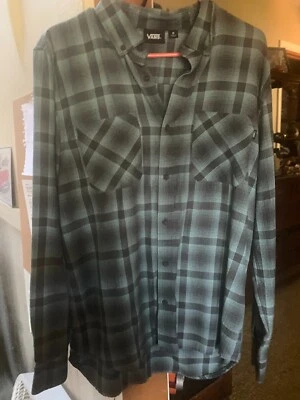 Vans Off the Wall Youth Button Down Flannel / Blue and Grey Striped / Medium - Image 1 of 3