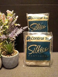 Vtg 1994 SILKIES Control Top Pantyhose w/ Support Legs Cotton Plated Crotch 2pr - Picture 1 of 6