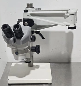 Nikon SMZ645 Stereo Zoom Microscope on Leeds LMS-300 Articulating Arm Boom Stand - Picture 1 of 22