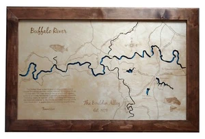 Buffalo River, TN - Mappa in legno tagliata al laser | Wall Art | Su ordinazione - Foto 1 di 6