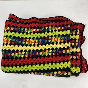 Handmade Vintage Crocheted Afghan Throw Blanket Rainbow Stripe Granny 54x72 - Imagen 1 de 6