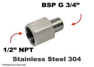 1/2" NPT Female to BSP G 3/4" Male Stainless Sensor Adaptor Fittings Conversion - Picture 1 of 6