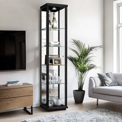 K-Möbel Glasvitrine mit Spiegel in Schwarz (176x37x33 cm); Schrank Regal ESG - Bild 1 von 4