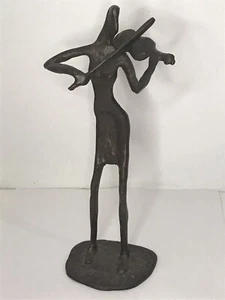 VINTAGE MID CENTRURY MODERN BRUTALIST VIOLIN PLAYER 9 1/2" BRONZE STATUE - Picture 1 of 11