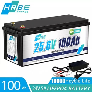 HRBEENERGY 2560Wh 24V 100Ah LiFePO4 Lithium Battery 100A BMS 8000+ Cycles for RV - Picture 1 of 20
