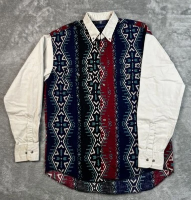 Vintage Wrangler Shirt Mens Large 16.5 Brushpopper USA Tribal Aztec Cowboy Rodeo - Image 1 of 4