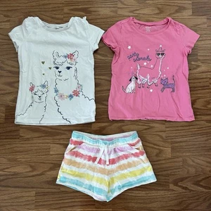 3pc Carter’s Kid Girls 7 7A Short Sleeve T-shirts Tops Shorts Summer Llama EUC! - Picture 1 of 15