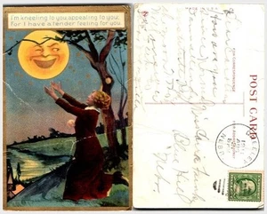 1911 NE Postcard: Woman Kneeling to Moon Blue Hill Webster County Sentimental - Picture 1 of 1