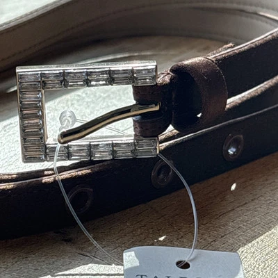 NUEVO NUEVO CON ETIQUETAS Talbots Mujer Cinturón Marrón Satinado Plata Estrás Hebilla Talla M (26-30) Foto 1 de 4