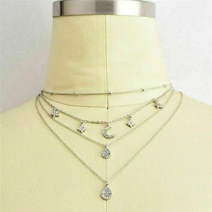 Gift Women Jewelry Choker Chain Star Necklace Moon Crystal Bohemia Multilayer - Picture 1 of 5
