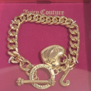 JUICY COUTURE GOLD Chain BRACELET Heart J Charma With Toggle NEW IN BOX - Picture 1 of 3