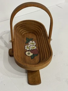 Collapsible Wooden Basket Trivet Apple Blossom Flower Wall Hanging 1980’s - Picture 1 of 15