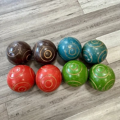 Vintage Wooden BOCCE Ball SET Bowling Game by Sportcraft 8 Balls ITALY - Image 1 of 4