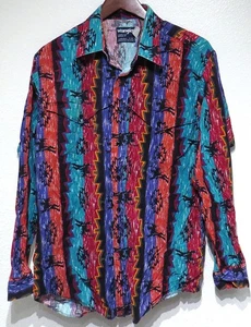 Vintage Wrangler NATIVE AZTEKENSTREIFEN NEON 90er Western Hemd passt großen Passe Taschen - Bild 1 von 11