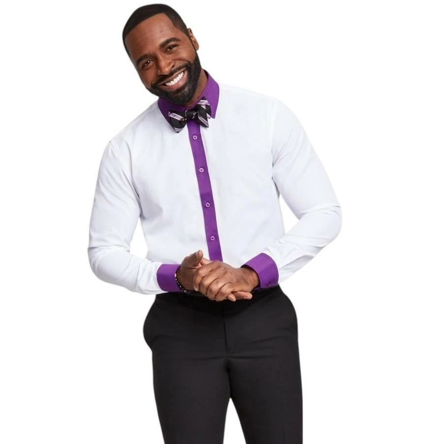 TAYION By Montee Holland Slim-Fit Dress Shirt Men's M 34/35 15-15.5 White/Purple