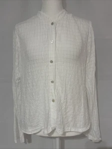 Eileen Fisher organic cotton blouse size Petite Small White waffle gauze button - Picture 1 of 9