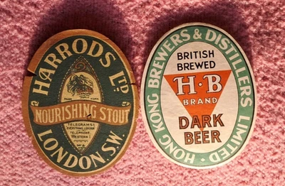2 Harrods & Hong Kong London Brewed Beer Bottle Labels 1950's - Image 1 of 2