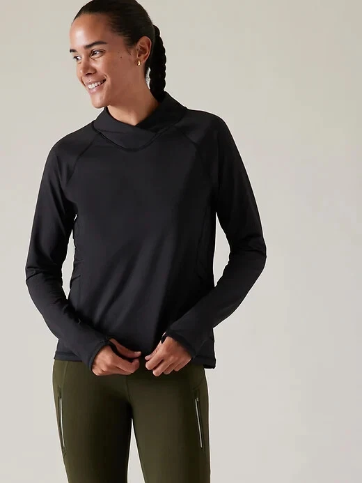 Athleta Whistler Fuse Mock Neck Top Size Small Pullover Stratus Grey #788374