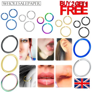 Nose Ring Surgical Steel Hoop Lip Face Ear Septum Helix Fake Small Body Piercing - Picture 1 of 44