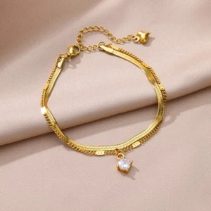 Damen Fusskette Zirkonia Edelstahl 316 Fußkettchen 18 K Gold Pl. Frauen Fußkette - Bild 1 von 3