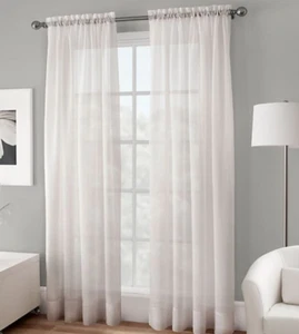 Crushed Voile Sheer 84-Inch Rod Pocket Window Curtain Panel in White - Picture 1 of 1
