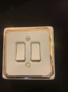 Vintage White Gold Ceramic Double light switch surround Used - Picture 1 of 7