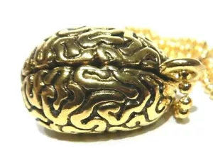 GOLDEN BRAIN PENDANT science necklace charm zombie mad scientist anatomic IQ M5 - Picture 1 of 4