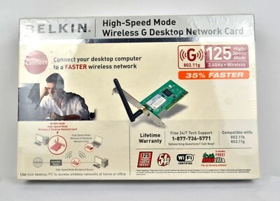 Belkin Wireless DT Network CARD-125MBPS 802.11G (F5D7001) VER 1000 NEW IN BOX - Image 1 of 4