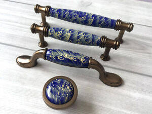 Blue Waves Kommode Knopf Keramik Zuggriffe Gold Bronze Schrank Türgriffe