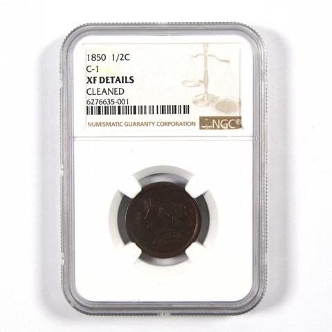 1850 Braided Hair Half Cent XF EF Details NGC Copper Penny SKU:CPC2750 Cover