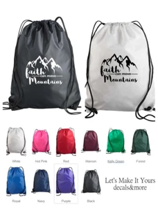 FAITH CAN MOVE MOUNTAINS INSPIRATIONAL DRAWSTRING NYLON BACKPACK SCHOOL GYM  - Picture 1 of 1