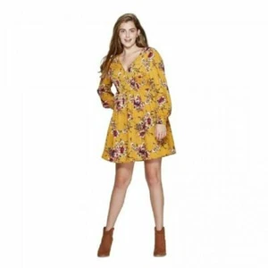 Women's Floral Print Long Sleeve V-Neck Smocked Waist Mini Dress - Xhilaration - Picture 1 of 2