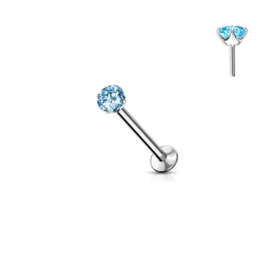 Labret Flat Back Stud Gem Prong Settings Push In Threadless - Picture 1 of 16