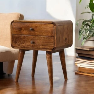 Mesa de noche con cajones moderna de mediados de siglo sofá de almacenamiento de madera maciza - Imagen 1 de 8