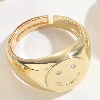 14K Gold Plated Ring -Smiley Face Design (Adjustable Size) - Image 1 of 4