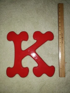 Large Wooden Letter "K" 1972 Red Gloss Monogram Wall Hanging 11x11 inches - Picture 1 of 2