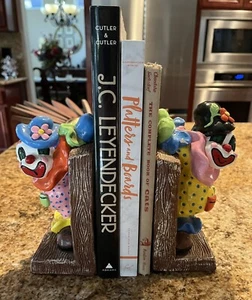 Vintage Ceramic Weird Clown Bookend Set Hand-painted Signed Vibrant Kitsch Fun - Picture 1 of 14