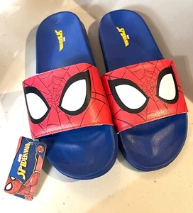 NWT BOYS MARVEL SPIDERMAN RED WHITE AND BLUE SLIDES SHOES SANDALS LARGE 2/3 - Picture 1 of 4